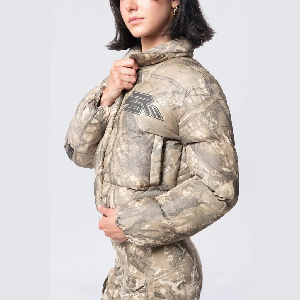 Patched Puffer Jacket - Khaki Hunting Camo