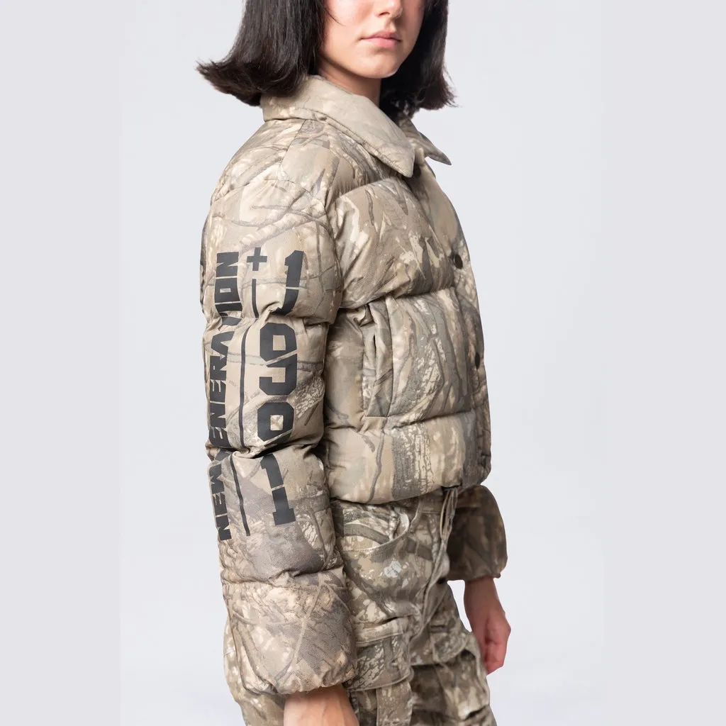 Patched Puffer Jacket - Khaki Hunting Camo