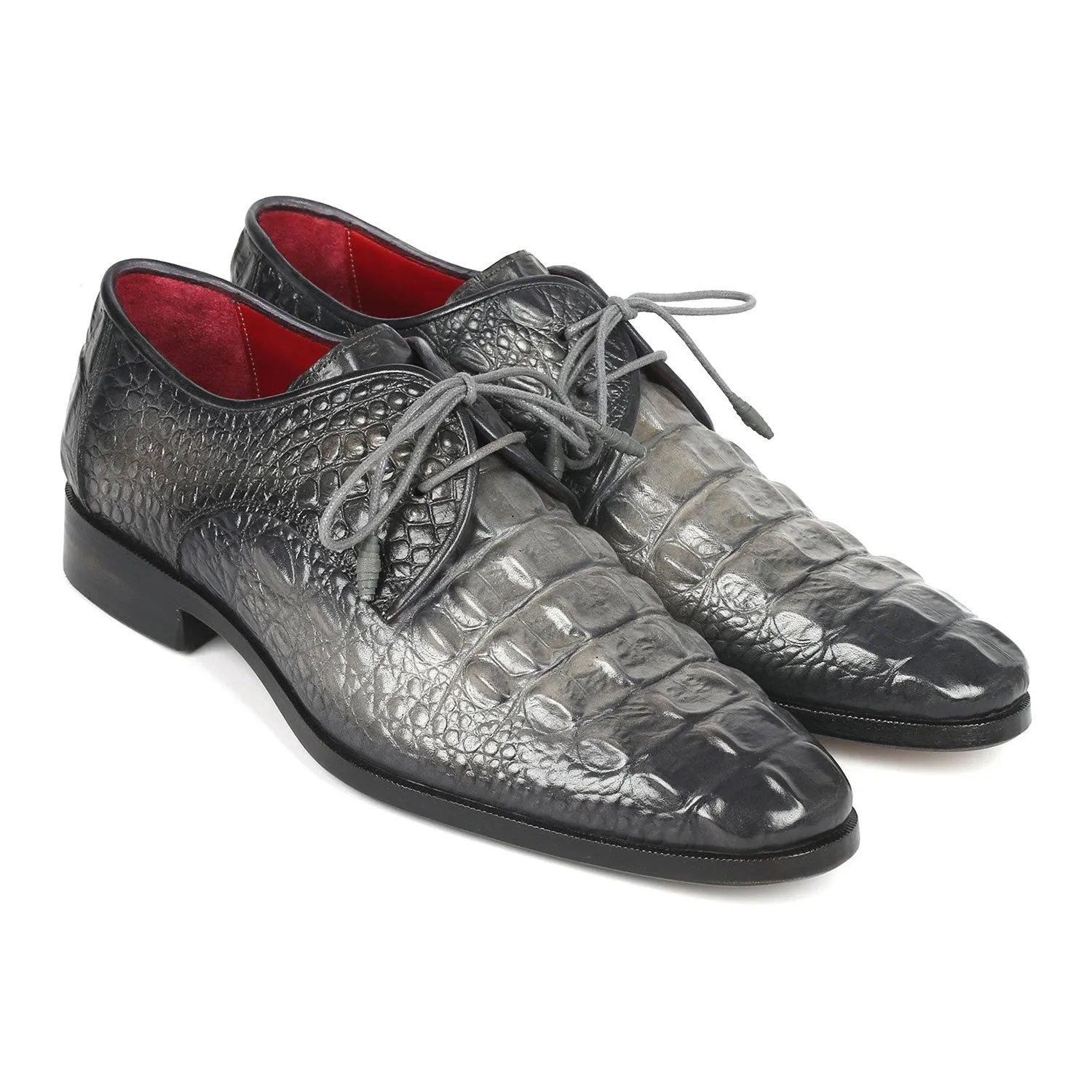 Paul Parkman 1438GRY Men's Shoes Gray Crocodile Print / Calf-Skin Leather Derby Oxfords (PM6330)