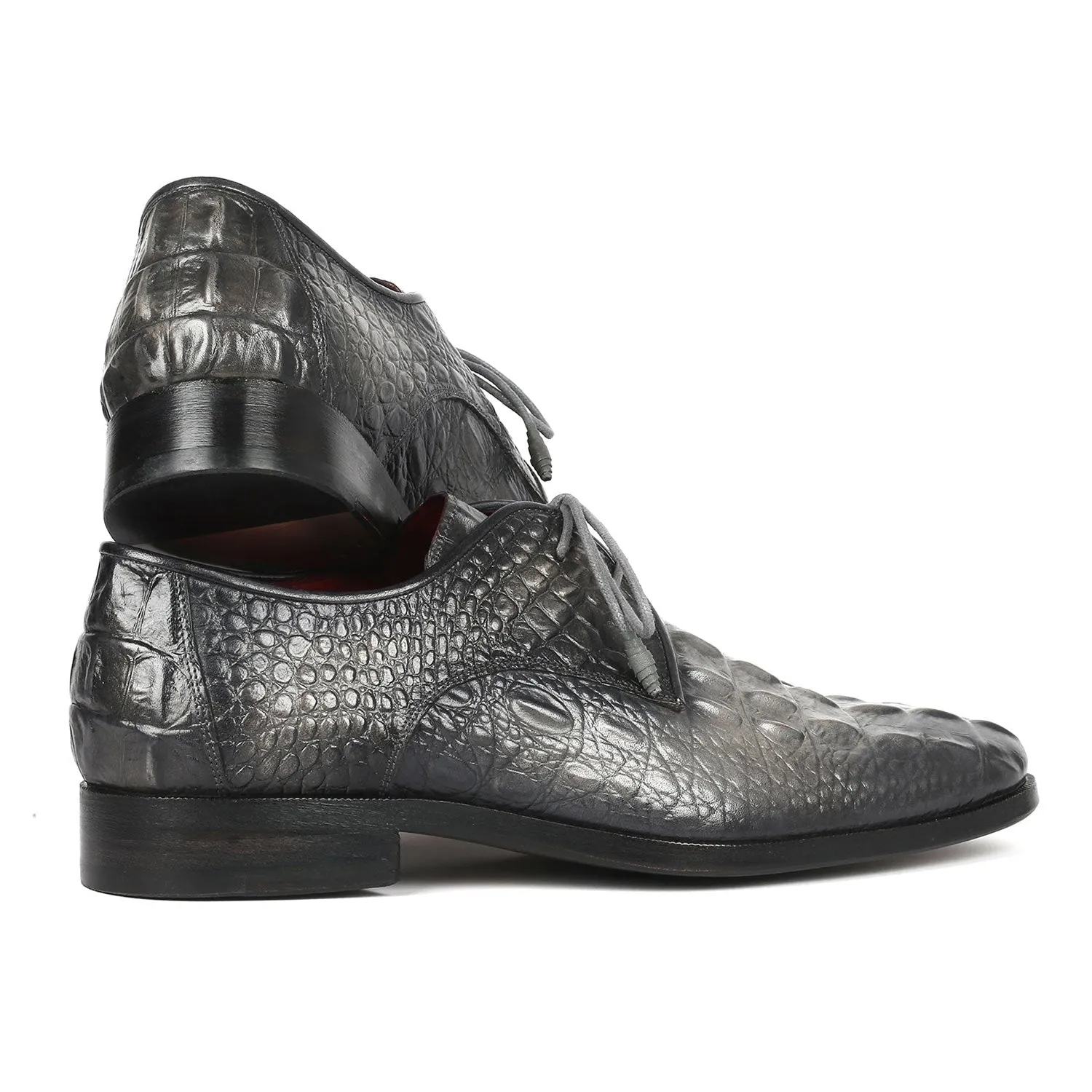 Paul Parkman 1438GRY Men's Shoes Gray Crocodile Print / Calf-Skin Leather Derby Oxfords (PM6330)