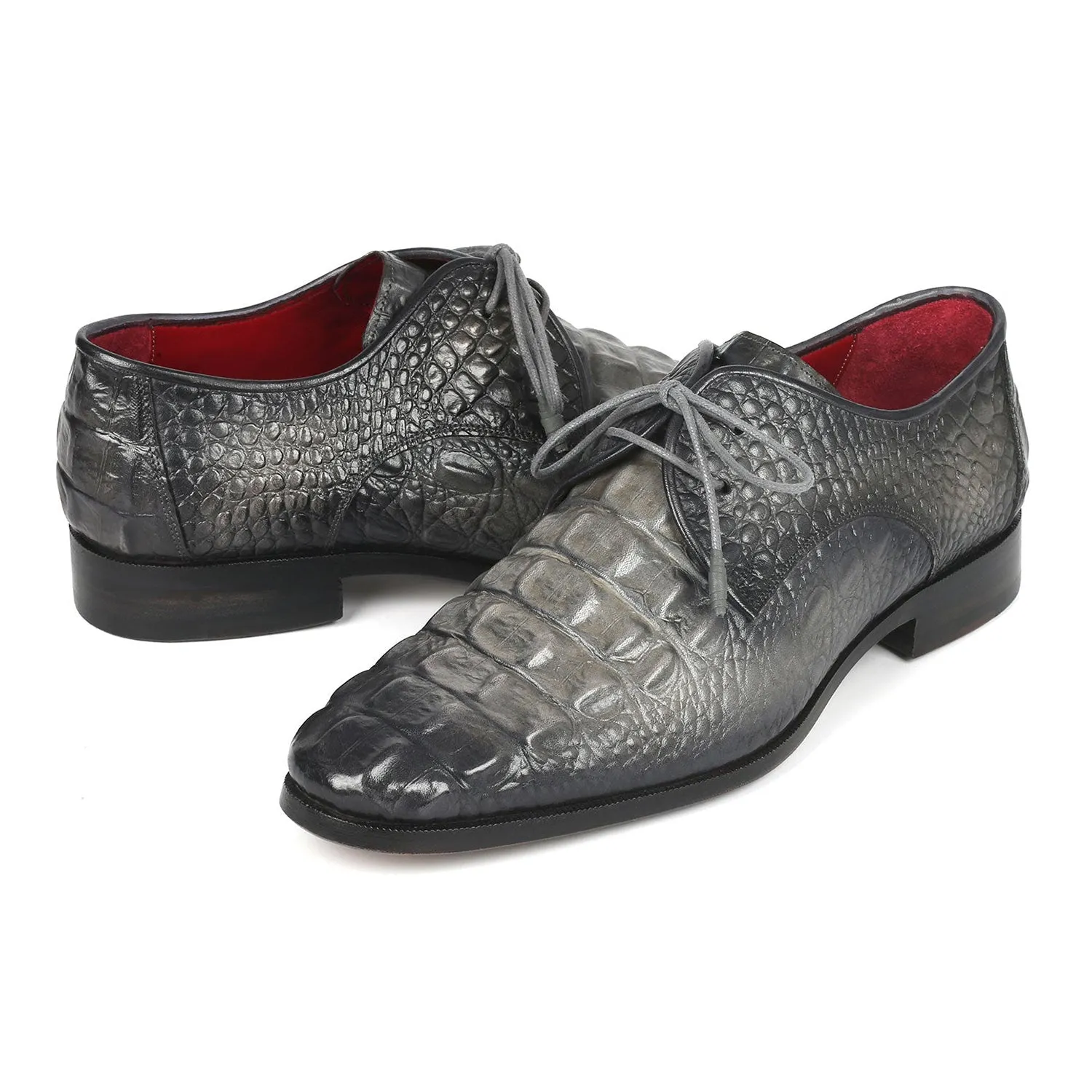 Paul Parkman 1438GRY Men's Shoes Gray Crocodile Print / Calf-Skin Leather Derby Oxfords (PM6330)