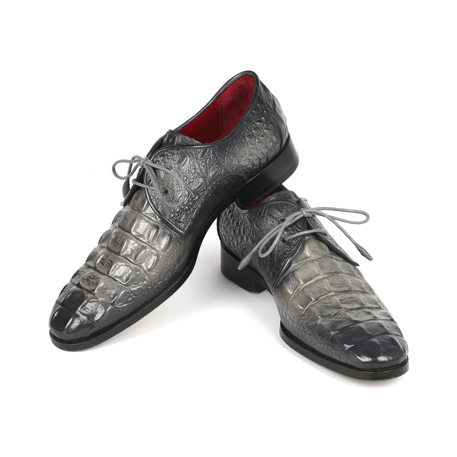 Paul Parkman 1438GRY Men's Shoes Gray Crocodile Print / Calf-Skin Leather Derby Oxfords (PM6330)