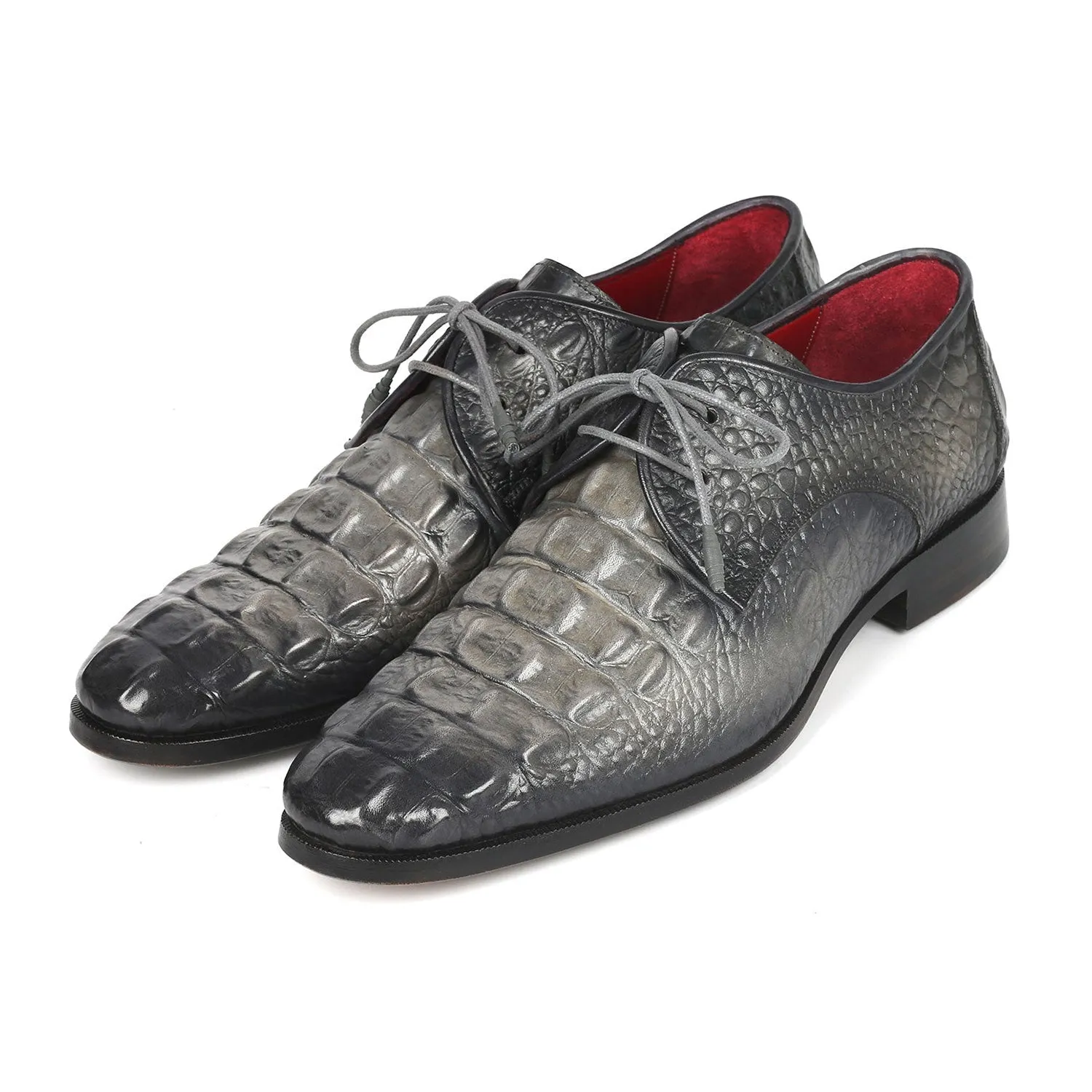 Paul Parkman 1438GRY Men's Shoes Gray Crocodile Print / Calf-Skin Leather Derby Oxfords (PM6330)