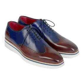 Paul Parkman 187-BRW-BLU Men's Shoes Brown & Blue Calf-Skin Leather Smart Wingtip Oxfords (PM6305)