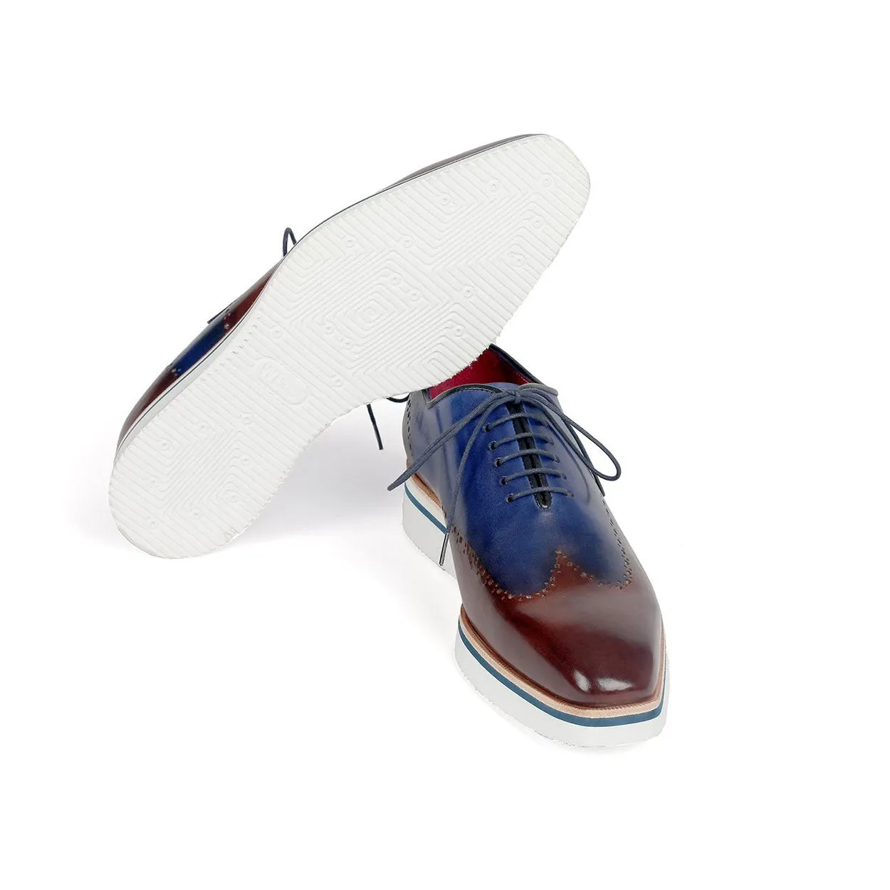 Paul Parkman 187-BRW-BLU Men's Shoes Brown & Blue Calf-Skin Leather Smart Wingtip Oxfords (PM6305)