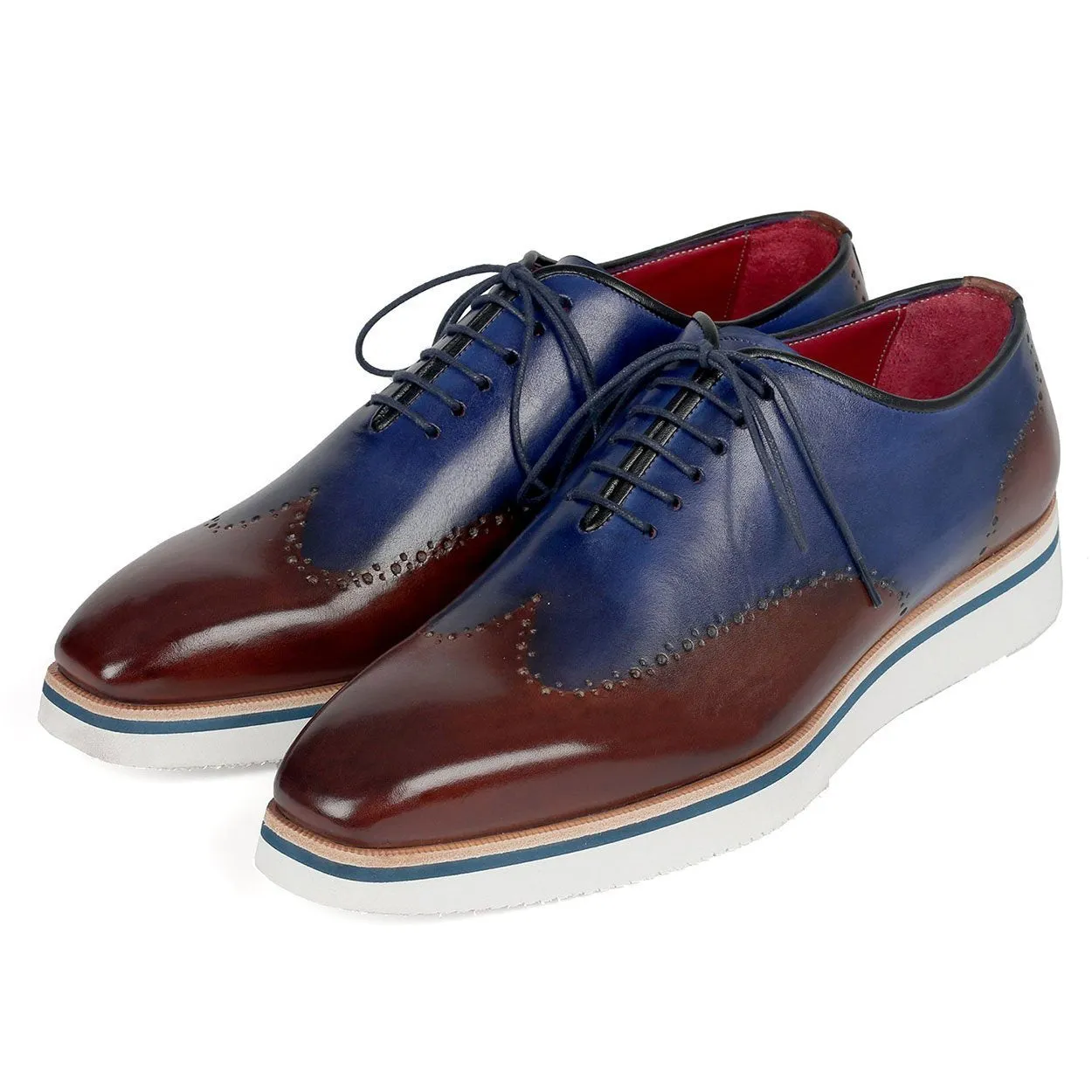 Paul Parkman 187-BRW-BLU Men's Shoes Brown & Blue Calf-Skin Leather Smart Wingtip Oxfords (PM6305)