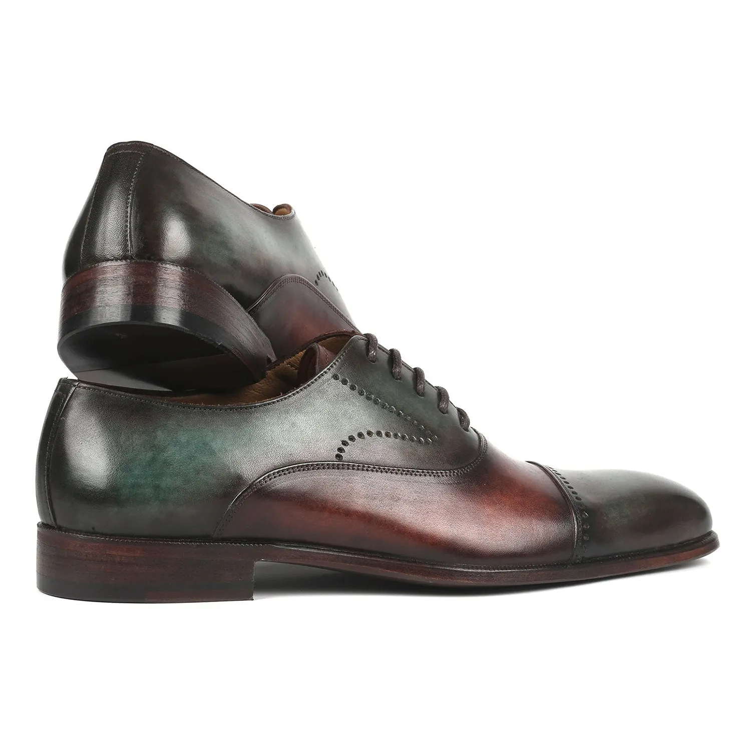 Paul Parkman 314-GRNBRW Men's Shoes Green & Brown Calf-Skin Leather Dress Cap-Toe Oxfords (PM6337)