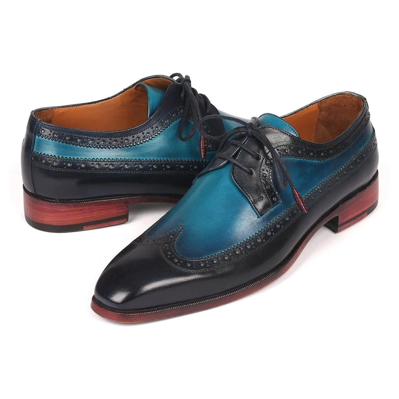 Paul Parkman 6931BLU Men's Shoes Blue Calf-Skin Leather Wing-tip Oxfords (PM6220)