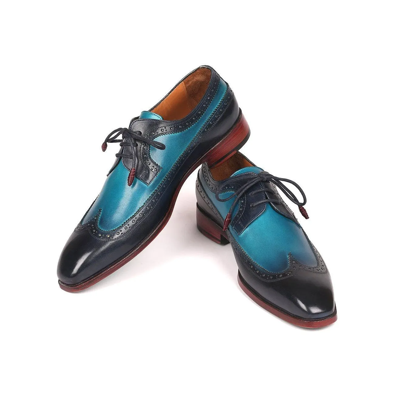 Paul Parkman 6931BLU Men's Shoes Blue Calf-Skin Leather Wing-tip Oxfords (PM6220)