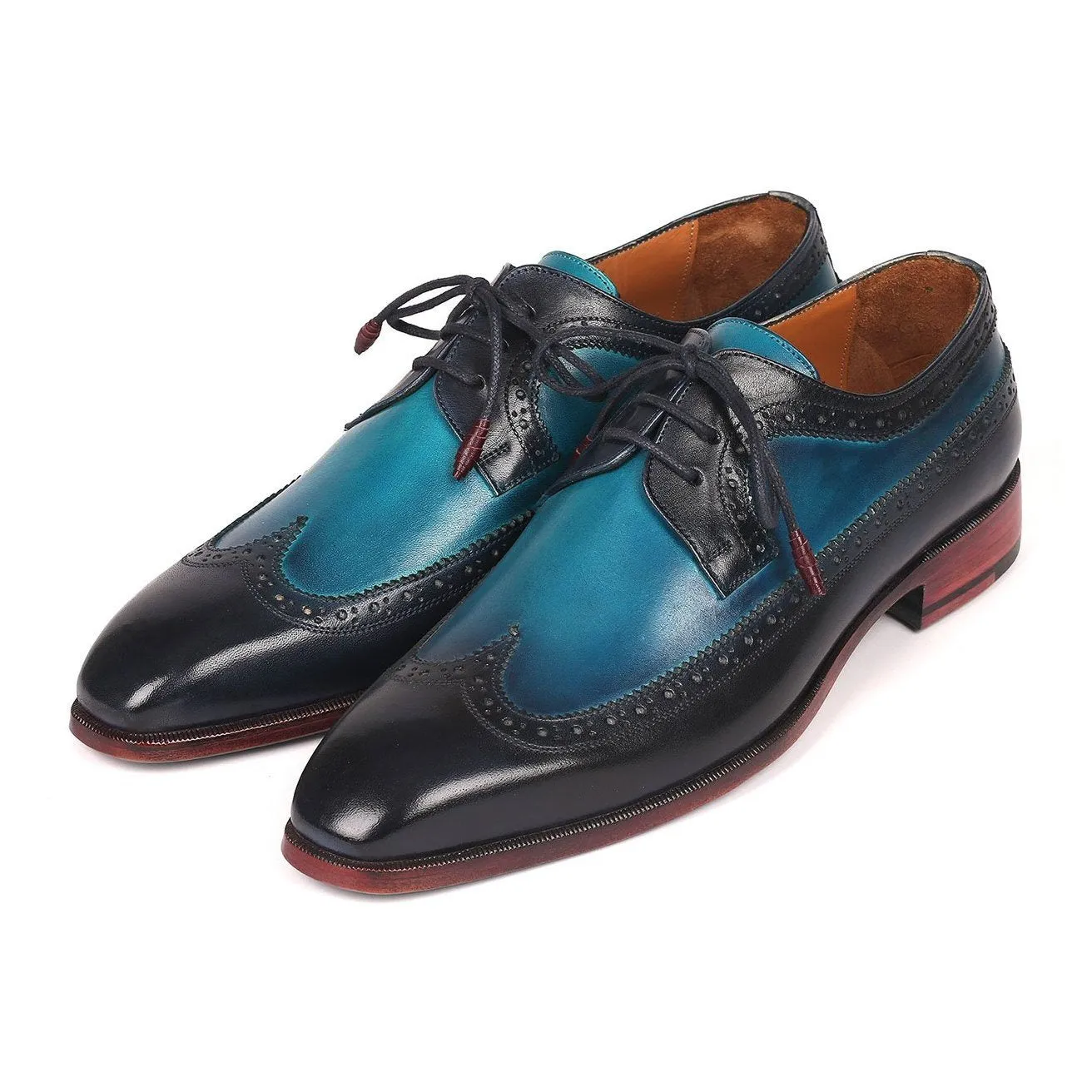 Paul Parkman 6931BLU Men's Shoes Blue Calf-Skin Leather Wing-tip Oxfords (PM6220)