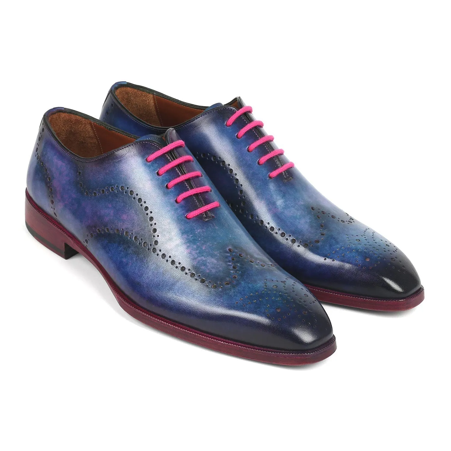 Paul Parkman 741-PAR Men's Shoes Parliament Blue Calf-Skin Leather Wingtip Oxfords (PM6337)