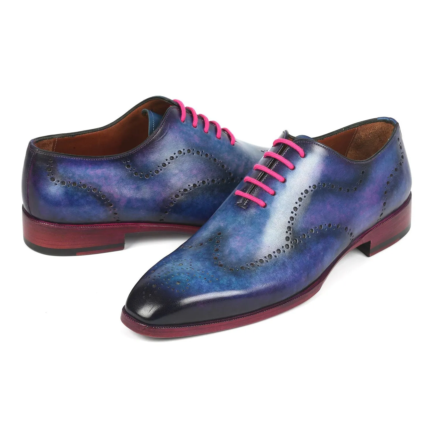 Paul Parkman 741-PAR Men's Shoes Parliament Blue Calf-Skin Leather Wingtip Oxfords (PM6337)