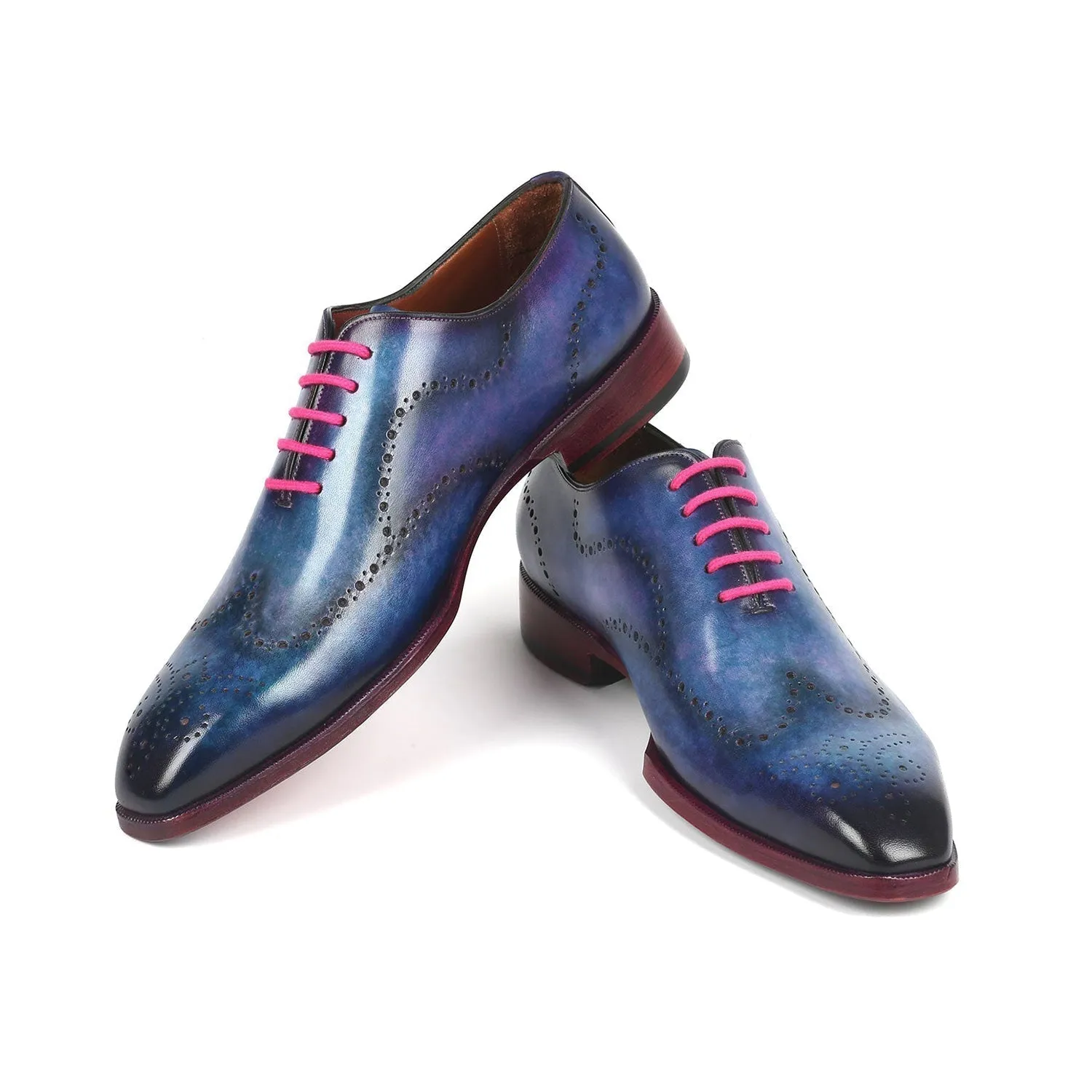 Paul Parkman 741-PAR Men's Shoes Parliament Blue Calf-Skin Leather Wingtip Oxfords (PM6337)