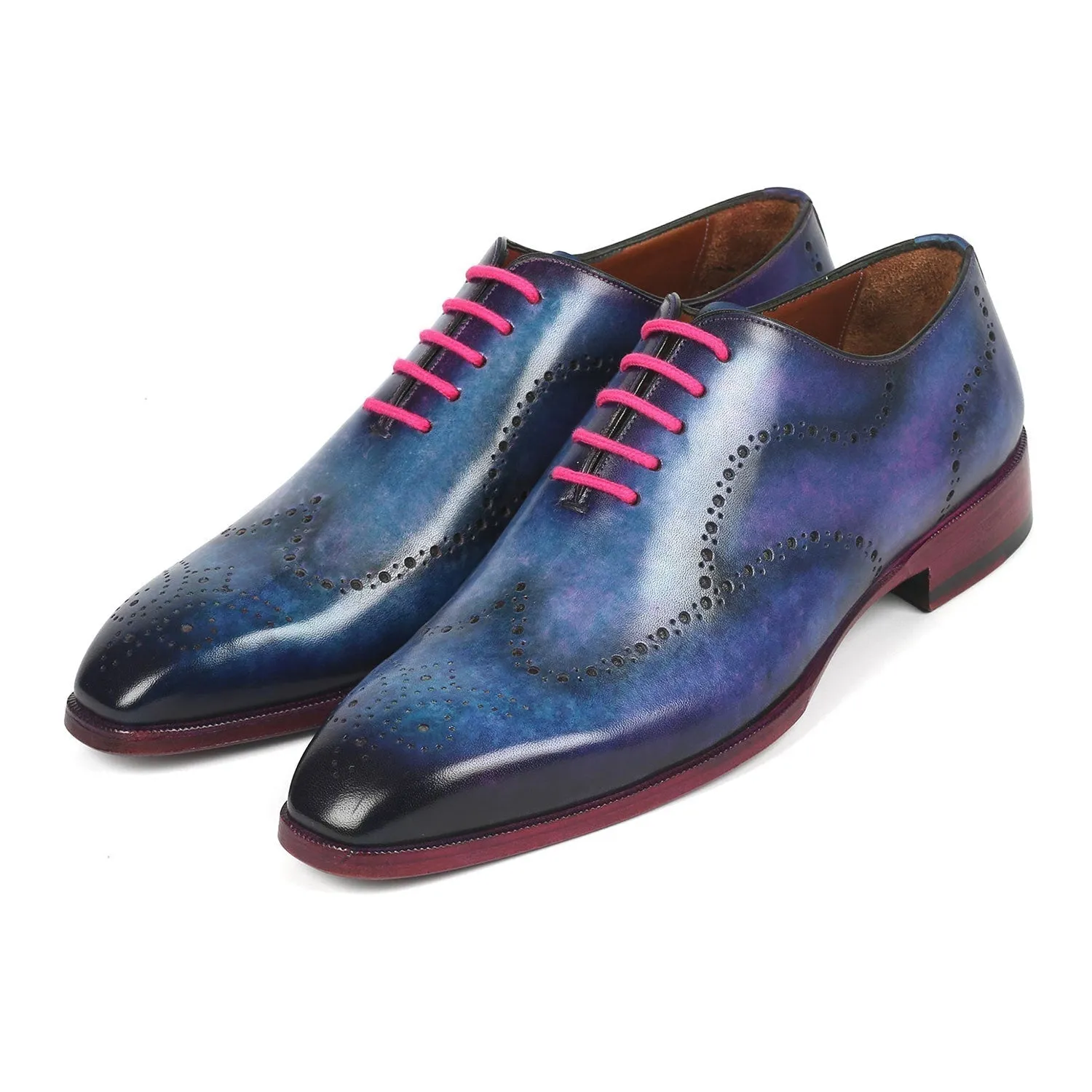 Paul Parkman 741-PAR Men's Shoes Parliament Blue Calf-Skin Leather Wingtip Oxfords (PM6337)