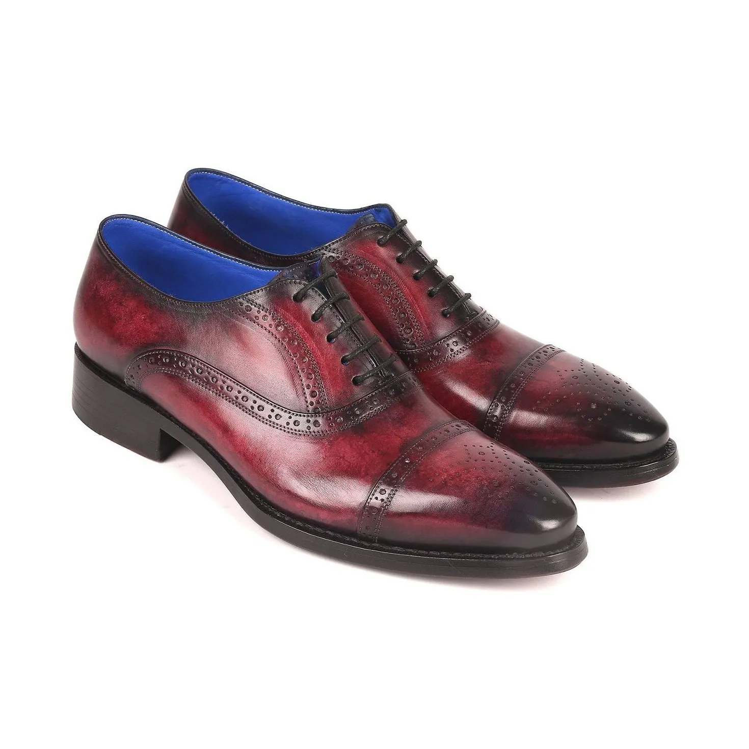 Paul Parkman 79BRD68 Men's Shoes Bordeaux Burgundy Calf-Skin Leather Cap-Toe Oxfords(PM6258)