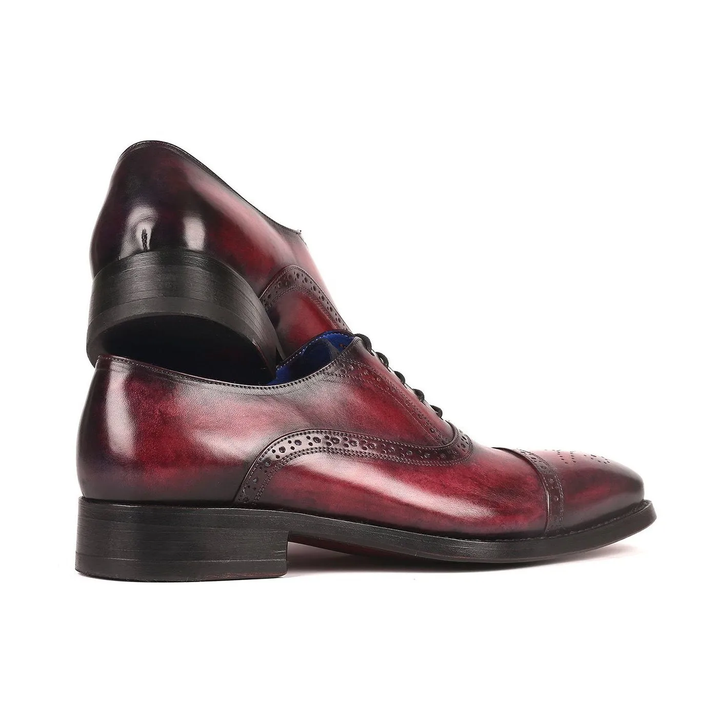 Paul Parkman 79BRD68 Men's Shoes Bordeaux Burgundy Calf-Skin Leather Cap-Toe Oxfords(PM6258)