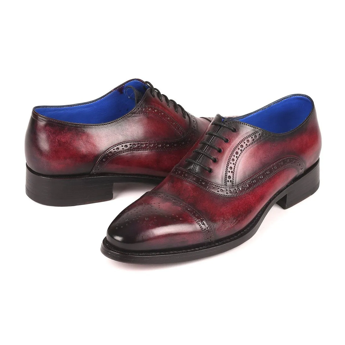 Paul Parkman 79BRD68 Men's Shoes Bordeaux Burgundy Calf-Skin Leather Cap-Toe Oxfords(PM6258)