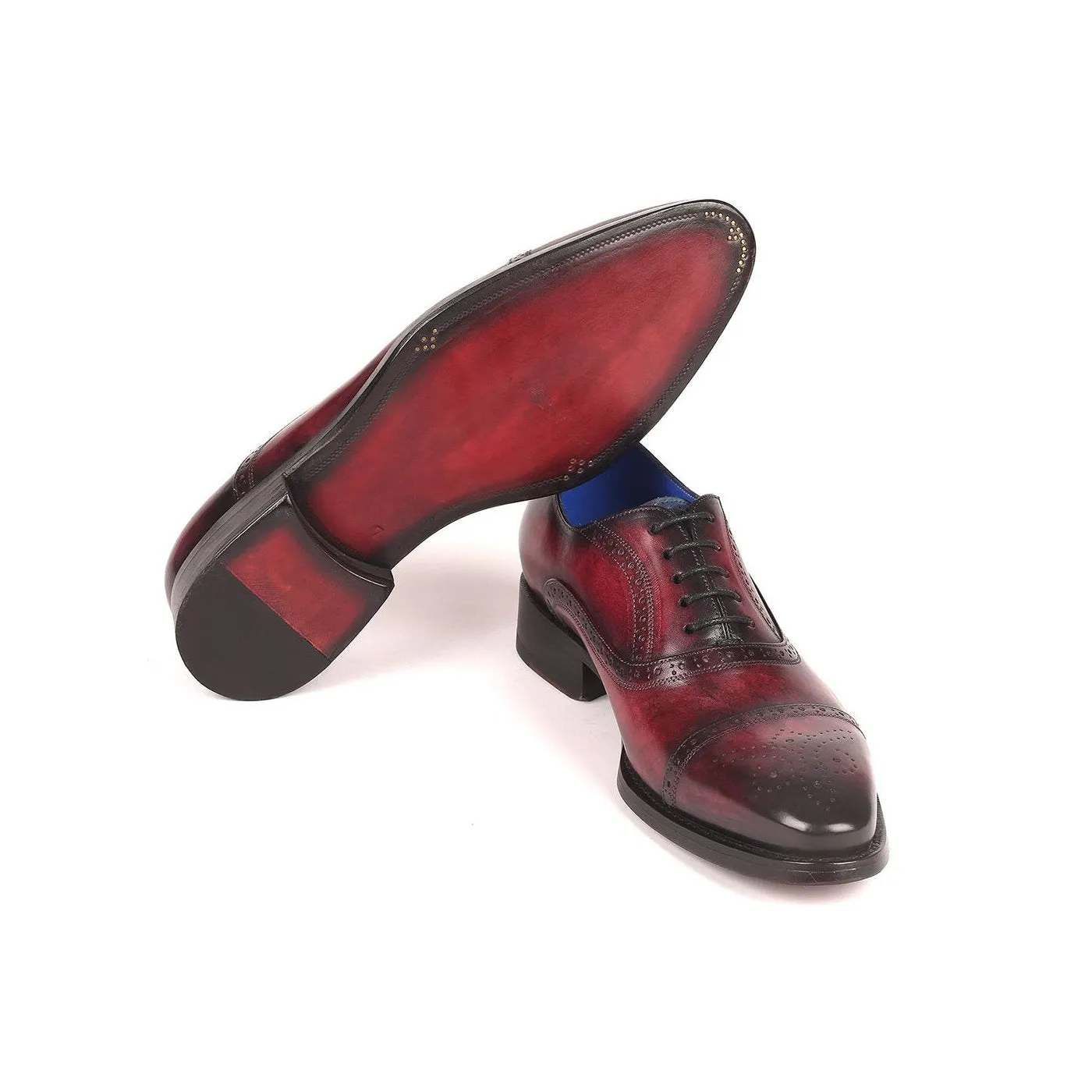 Paul Parkman 79BRD68 Men's Shoes Bordeaux Burgundy Calf-Skin Leather Cap-Toe Oxfords(PM6258)