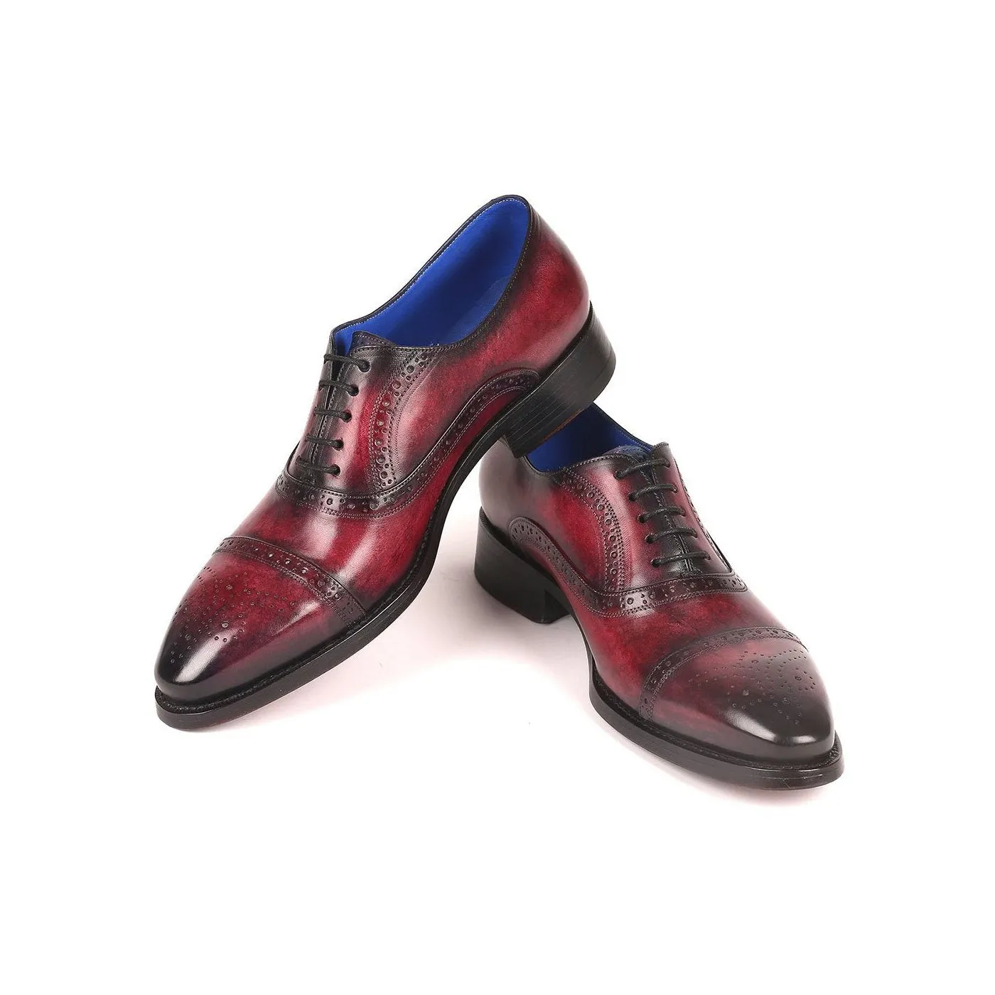 Paul Parkman 79BRD68 Men's Shoes Bordeaux Burgundy Calf-Skin Leather Cap-Toe Oxfords(PM6258)