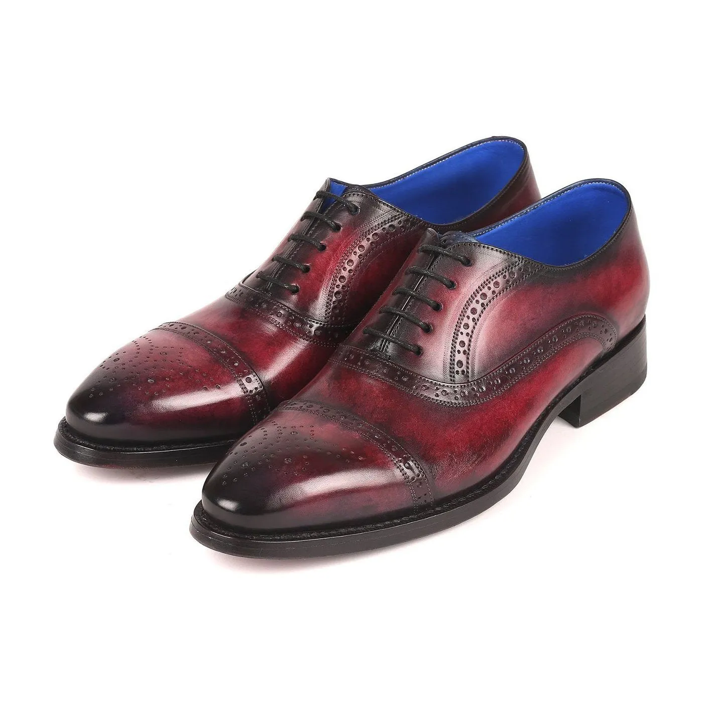 Paul Parkman 79BRD68 Men's Shoes Bordeaux Burgundy Calf-Skin Leather Cap-Toe Oxfords(PM6258)