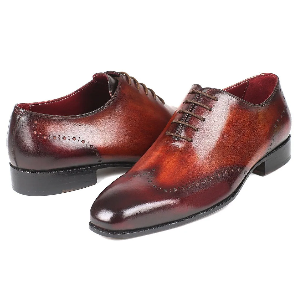 Paul Parkman 84BT76 Men's Shoes Brown & Bordeaux Calf-Skin Leather Wholecut Oxfords (PM6292)