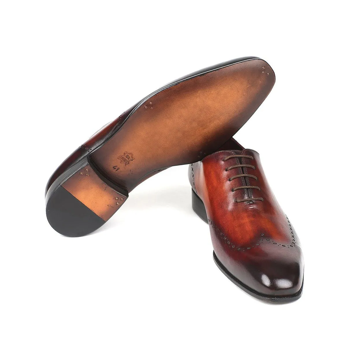 Paul Parkman 84BT76 Men's Shoes Brown & Bordeaux Calf-Skin Leather Wholecut Oxfords (PM6292)