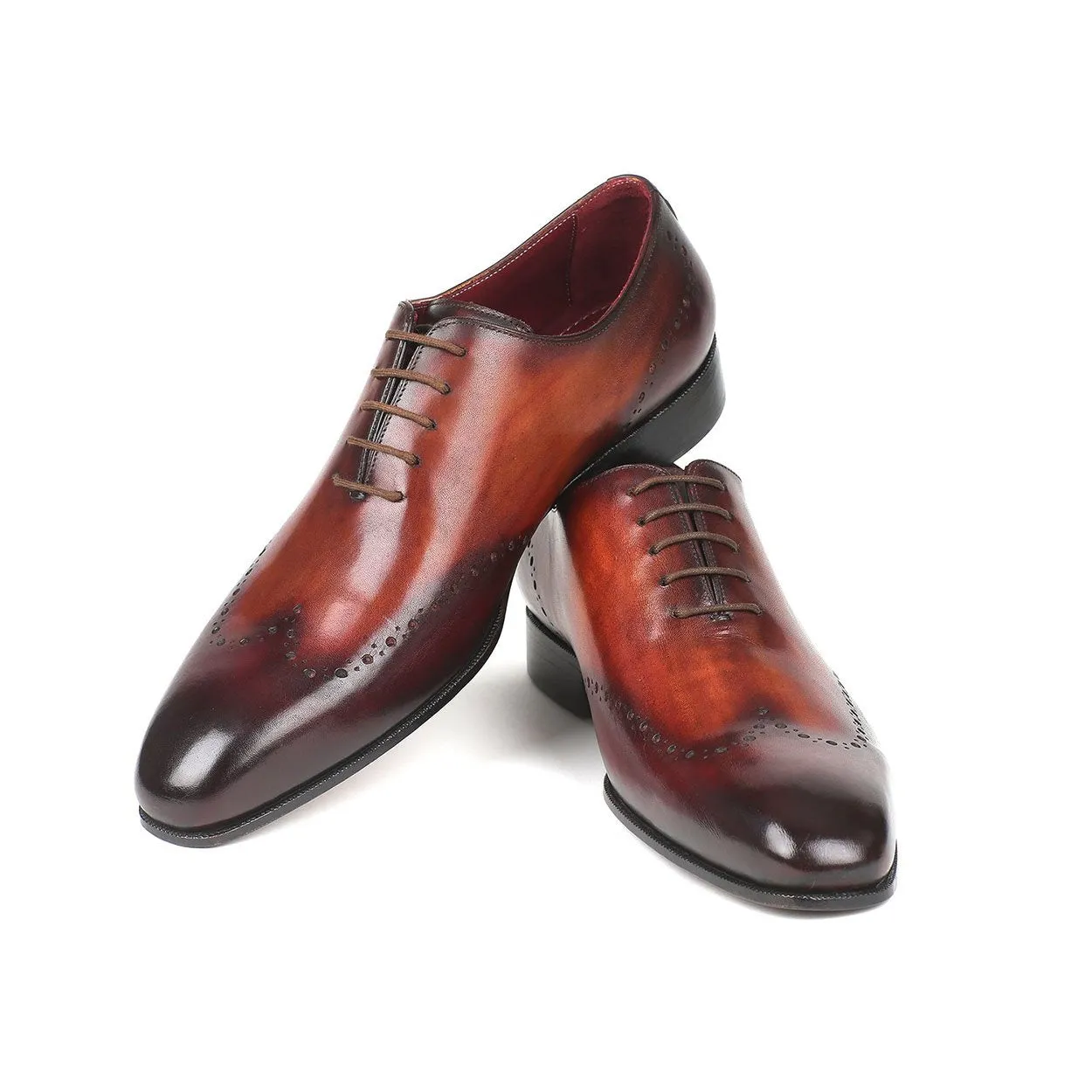 Paul Parkman 84BT76 Men's Shoes Brown & Bordeaux Calf-Skin Leather Wholecut Oxfords (PM6292)