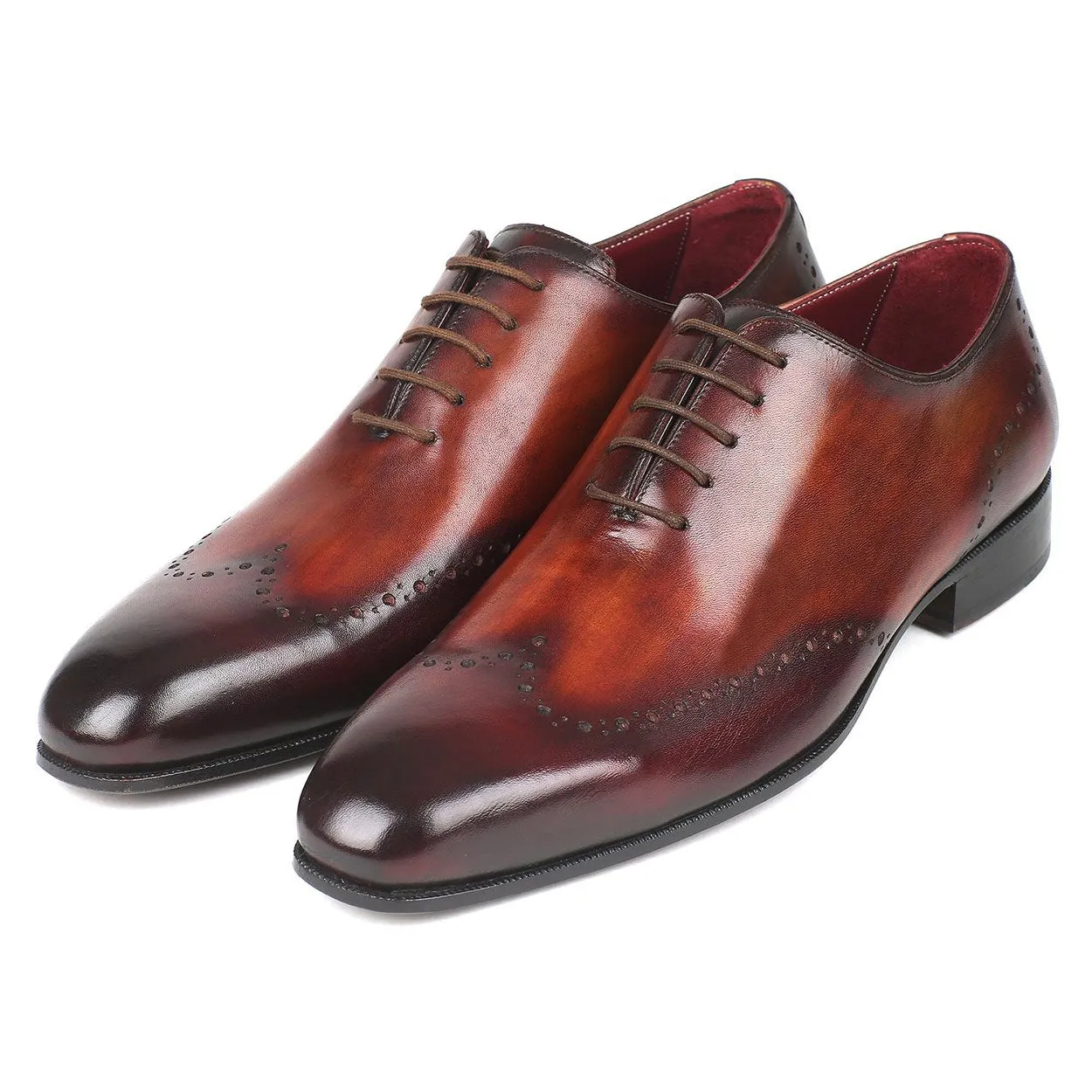 Paul Parkman 84BT76 Men's Shoes Brown & Bordeaux Calf-Skin Leather Wholecut Oxfords (PM6292)