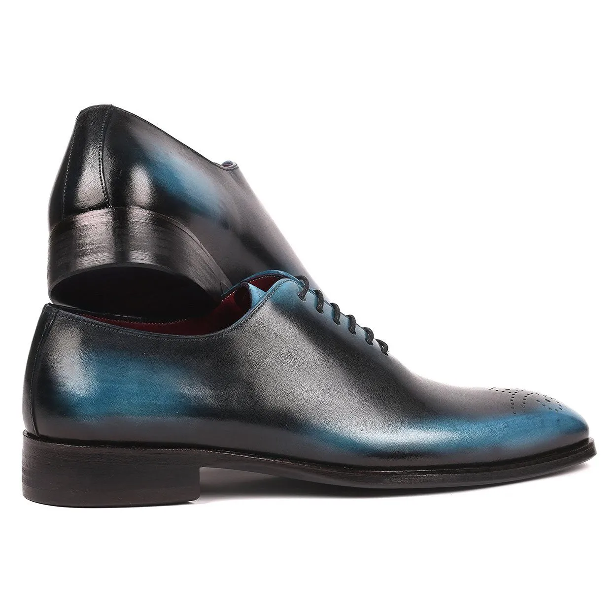 Paul Parkman Men's Black & Blue Whole Cut Calf-Skin Leather Oxfords KR884BLU (PM6168)