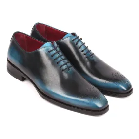 Paul Parkman Men's Black & Blue Whole Cut Calf-Skin Leather Oxfords KR884BLU (PM6168)