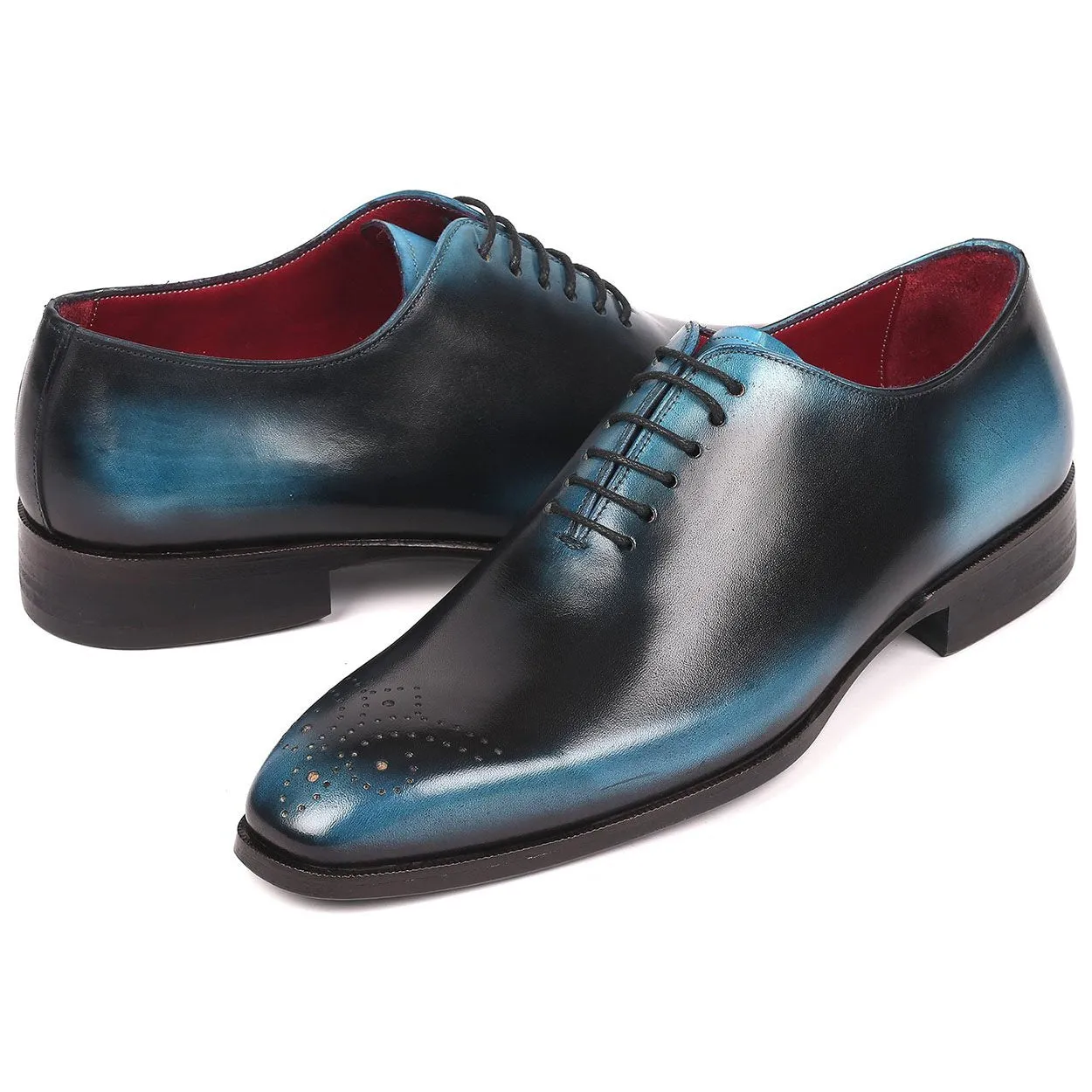 Paul Parkman Men's Black & Blue Whole Cut Calf-Skin Leather Oxfords KR884BLU (PM6168)