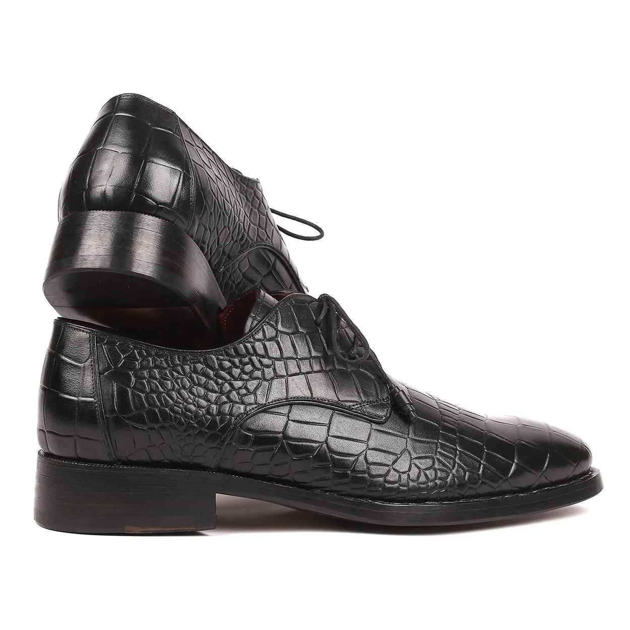 Paul Parkman Men's Black Crocodile Print / Calf-Skin Leather Good Year Welted Derby Oxfords 5254BLK (PM6162)