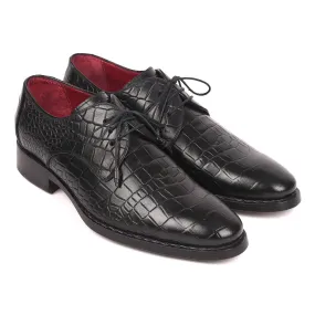 Paul Parkman Men's Black Crocodile Print / Calf-Skin Leather Good Year Welted Derby Oxfords 5254BLK (PM6162)