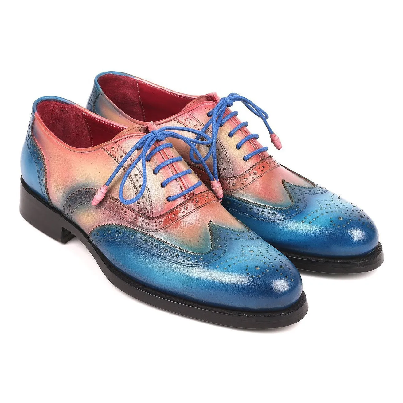 Paul Parkman Men's Blue & Pink Calf-Skin Leather Wing-tip Good Year Welted Oxfords 027-BLUPNK (PM6174)