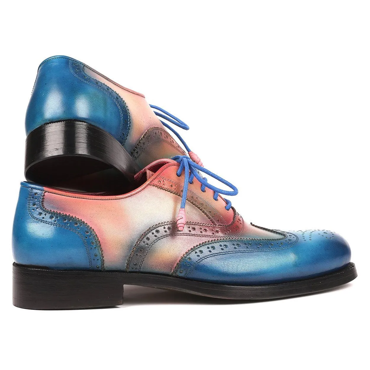 Paul Parkman Men's Blue & Pink Calf-Skin Leather Wing-tip Good Year Welted Oxfords 027-BLUPNK (PM6174)