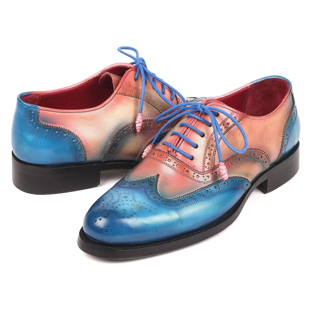 Paul Parkman Men's Blue & Pink Calf-Skin Leather Wing-tip Good Year Welted Oxfords 027-BLUPNK (PM6174)