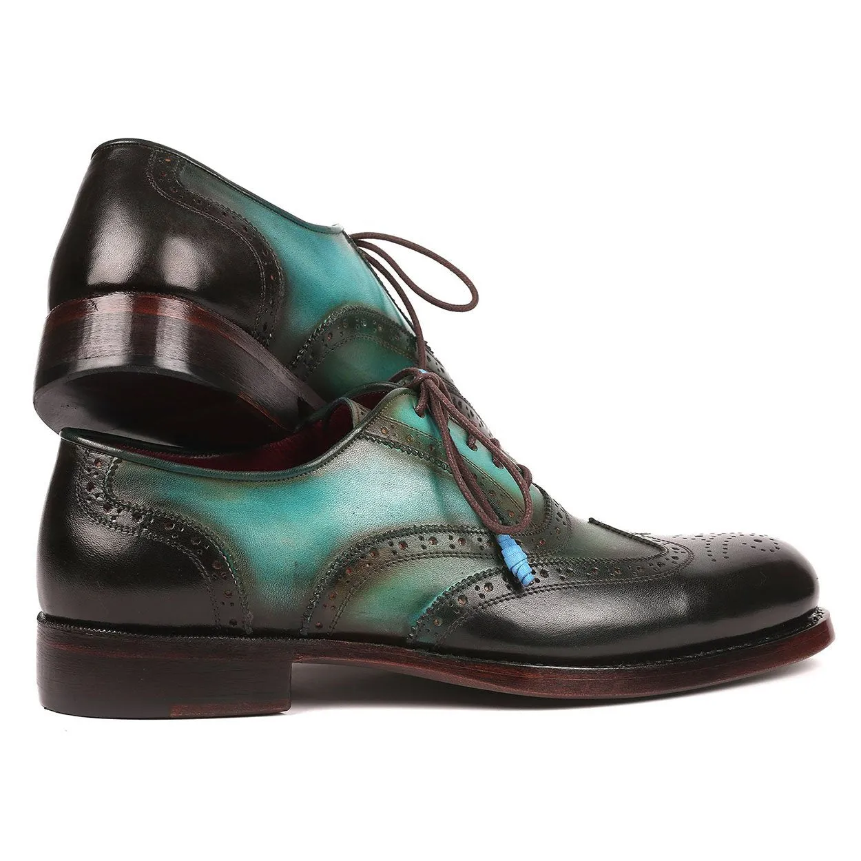 Paul Parkman Men's Brown & Green Calf-Skin Leather Wing-tip Good Year Welted Oxfords 027-BRWGRN (PM6175)