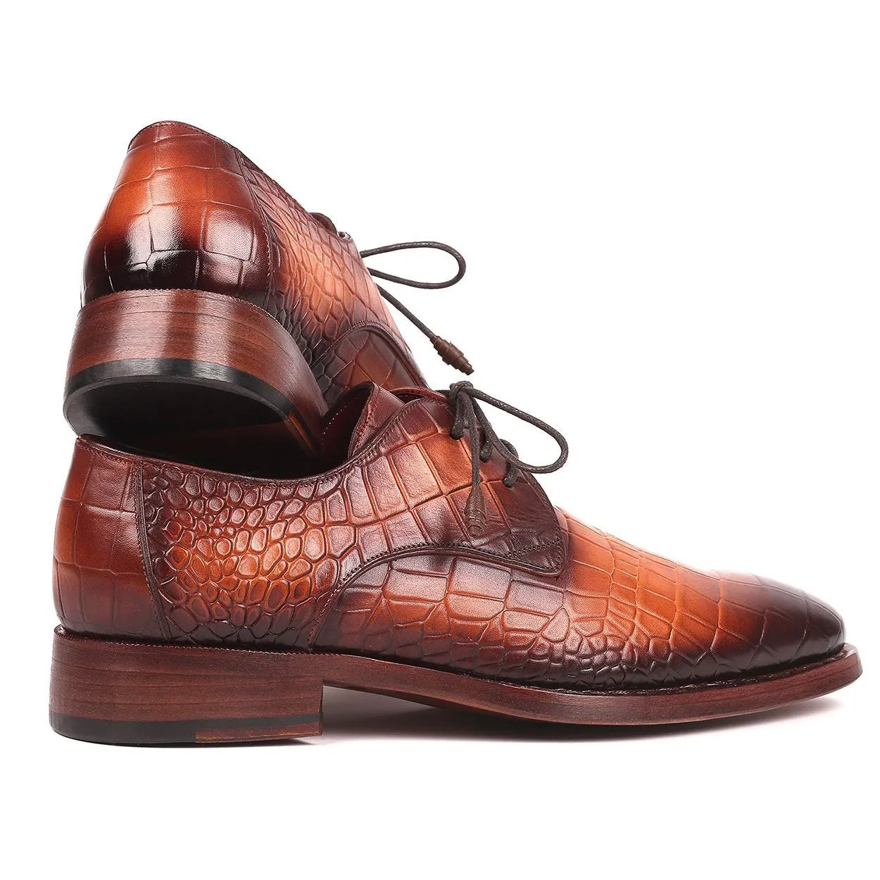 Paul Parkman Men's Brown Crocodile Print / Calf-Skin Leather Good Year Welted Derby Oxfords 5286BRW (PM6176)