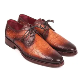 Paul Parkman Men's Brown Crocodile Print / Calf-Skin Leather Good Year Welted Derby Oxfords 5286BRW (PM6176)