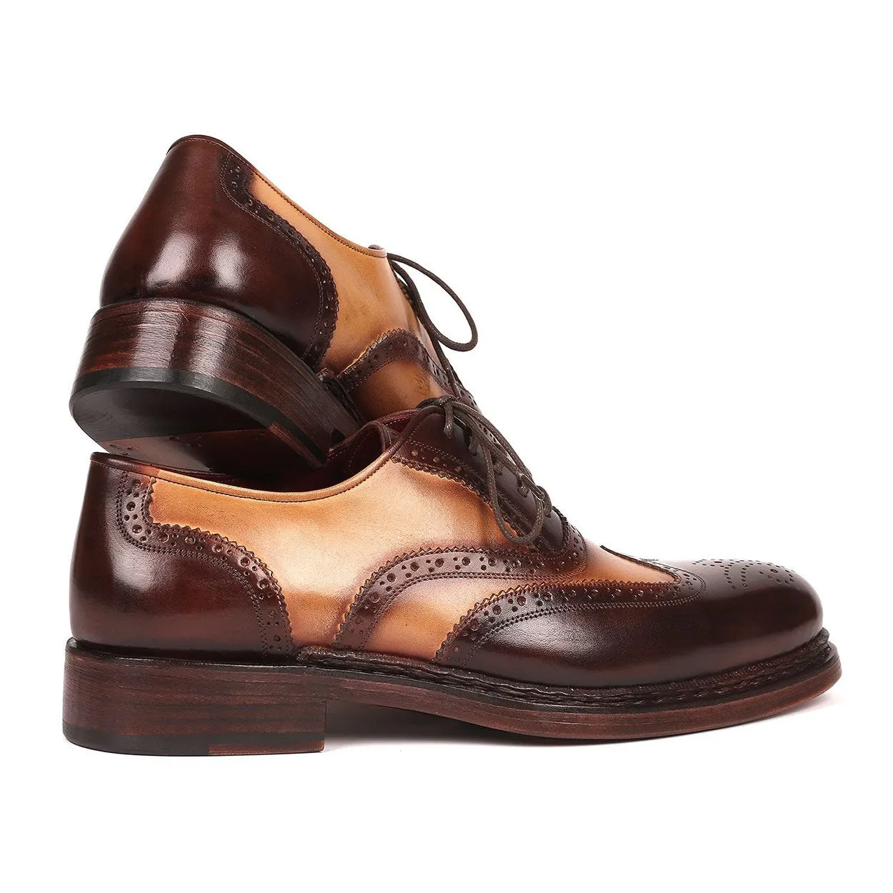 Paul Parkman Men's Designer Shoes Brown & Beige Calf-skin Leather Wing-Tip Oxfords 027-BJBRW (PM6200)