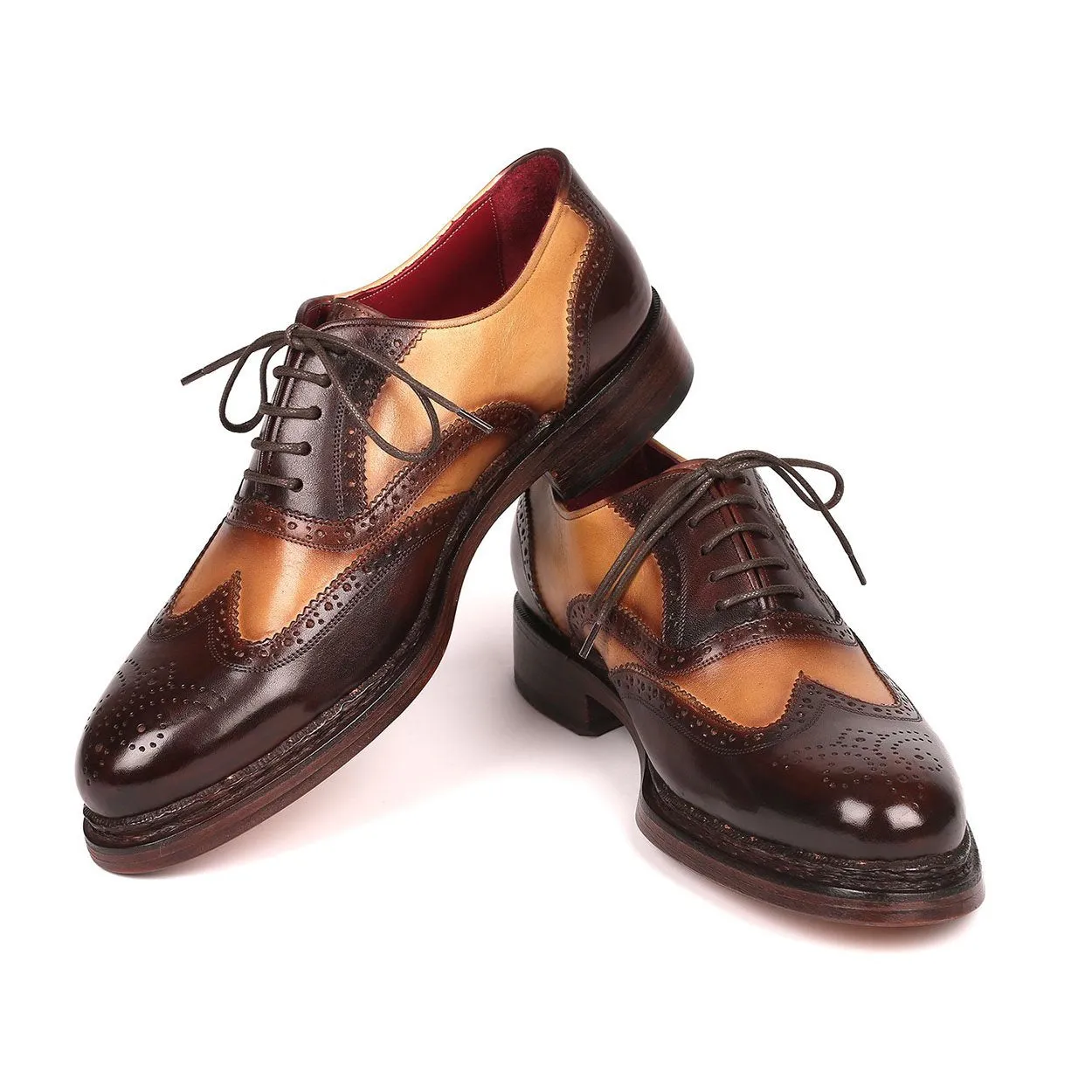 Paul Parkman Men's Designer Shoes Brown & Beige Calf-skin Leather Wing-Tip Oxfords 027-BJBRW (PM6200)