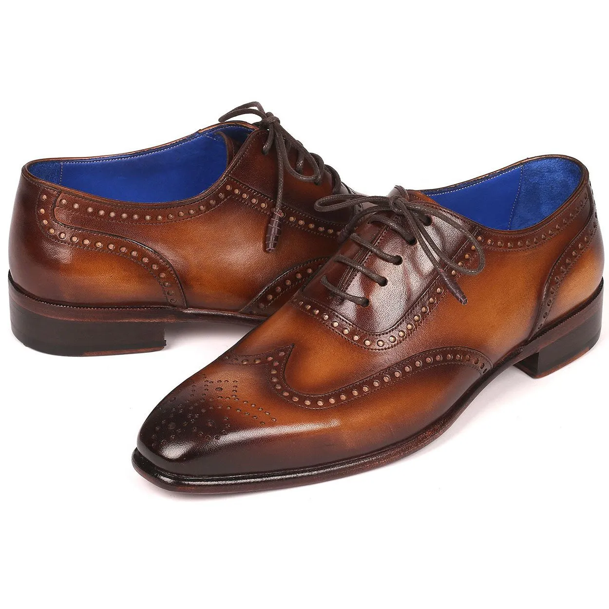 Paul Parkman Men's Designer Shoes Brown Calf-Skin Leather Wing-Tip Oxfords 711W03 (PM6203)