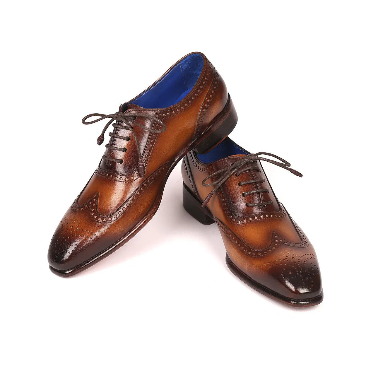 Paul Parkman Men's Designer Shoes Brown Calf-Skin Leather Wing-Tip Oxfords 711W03 (PM6203)