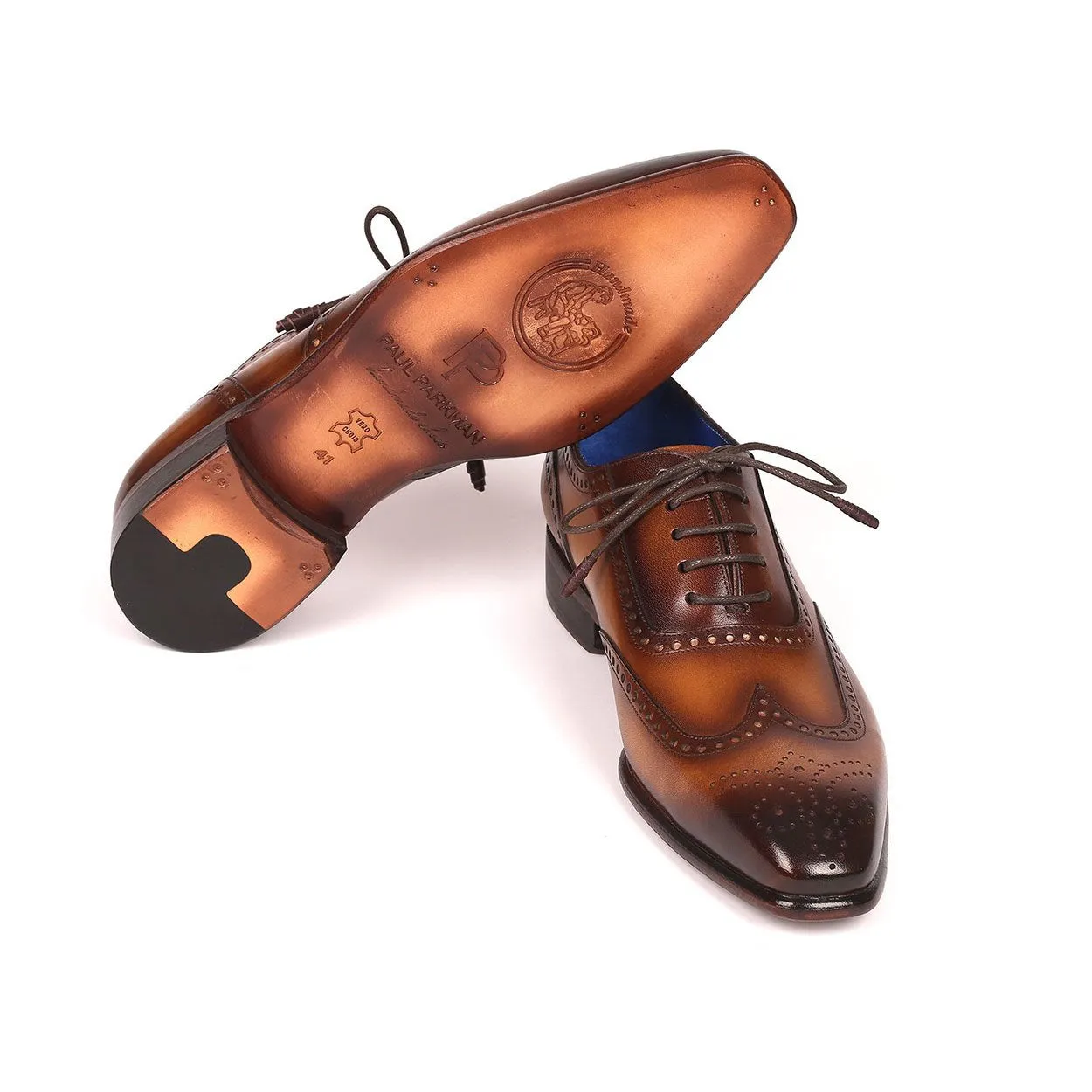 Paul Parkman Men's Designer Shoes Brown Calf-Skin Leather Wing-Tip Oxfords 711W03 (PM6203)