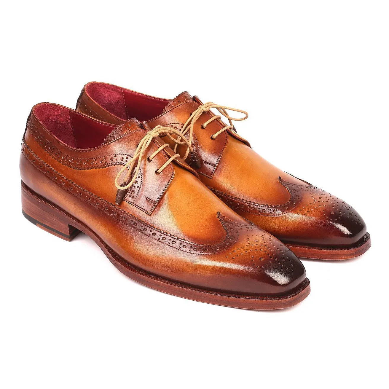 Paul Parkman Men's Designer Shoes Camel Calf-Skin Leather Wing-Tip Oxfords 511C74 (PM6202)