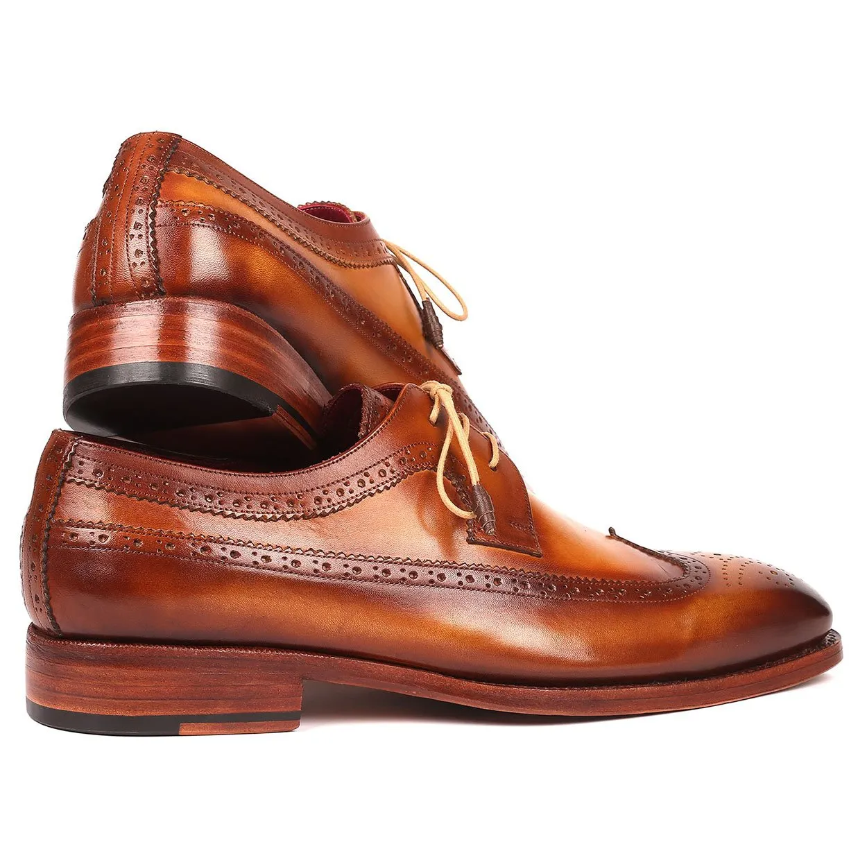 Paul Parkman Men's Designer Shoes Camel Calf-Skin Leather Wing-Tip Oxfords 511C74 (PM6202)