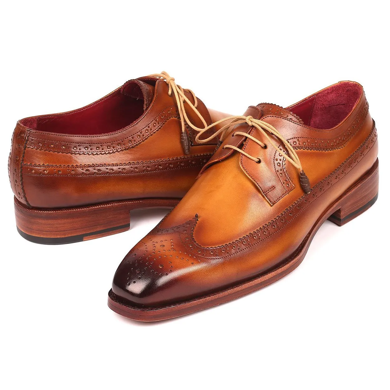 Paul Parkman Men's Designer Shoes Camel Calf-Skin Leather Wing-Tip Oxfords 511C74 (PM6202)