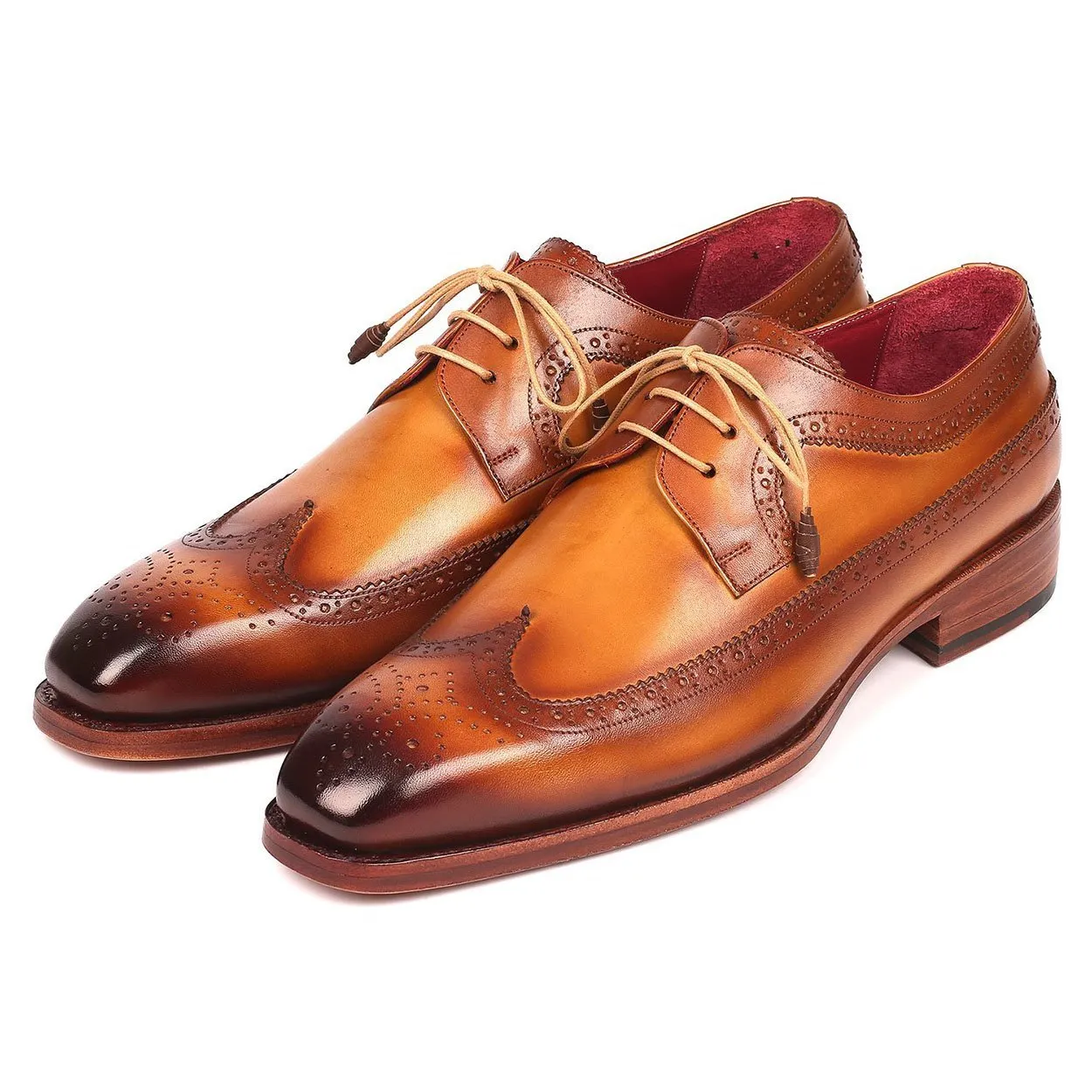 Paul Parkman Men's Designer Shoes Camel Calf-Skin Leather Wing-Tip Oxfords 511C74 (PM6202)