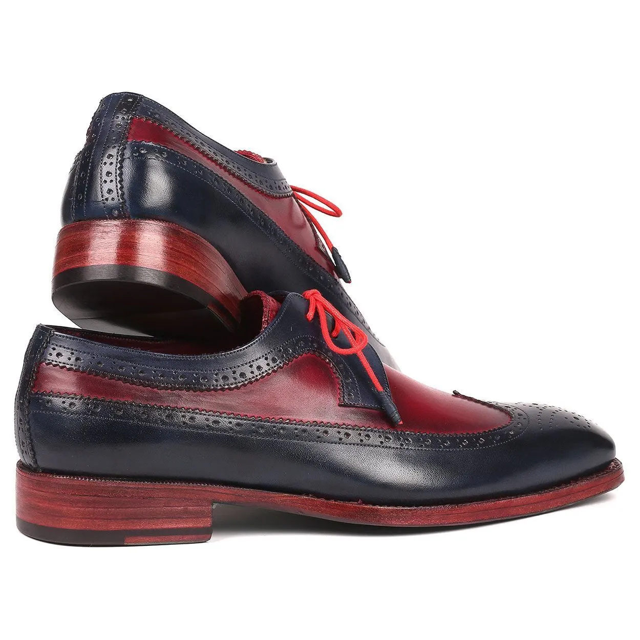 Paul Parkman Men's Designer Shoes Navy & Bordeaux Red Calf-Skin Leather Wing-Tip Oxfords 511N85 (PM6205)