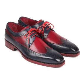 Paul Parkman Men's Designer Shoes Navy & Bordeaux Red Calf-Skin Leather Wing-Tip Oxfords 511N85 (PM6205)